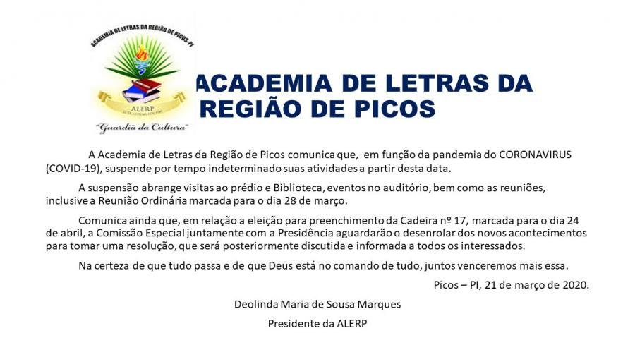 Comunicado da Academia de Letras da Região de Picos - ALERP